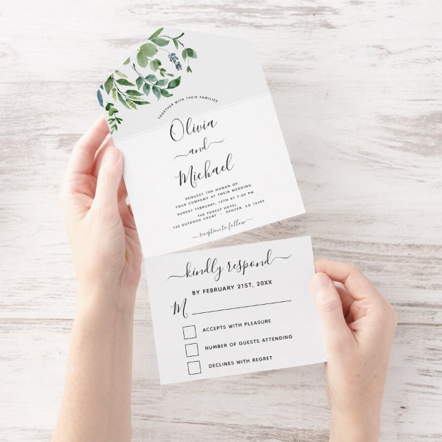 RSVP de Casamento Verde Botânico de Orçamento (Criador carregado)