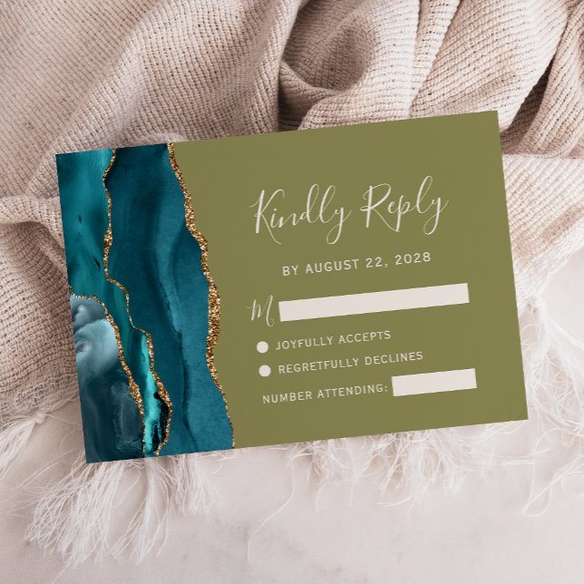 RSVP de Casamento Verde de Azeitona Dourada de Tea (Criador carregado)