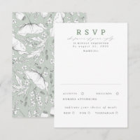 RSVP de Casamento Verde de Flores Selvagens desenh