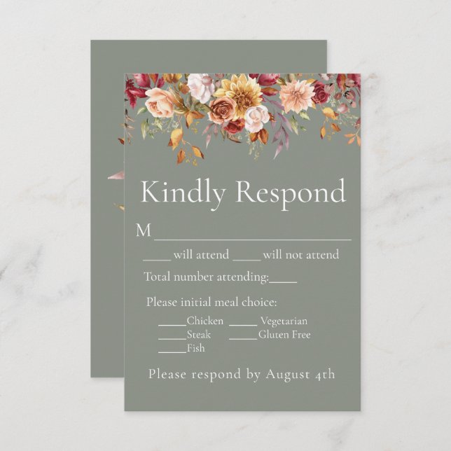 RSVP de Casamento Verde de Folhagem de outono (Frente/Verso)