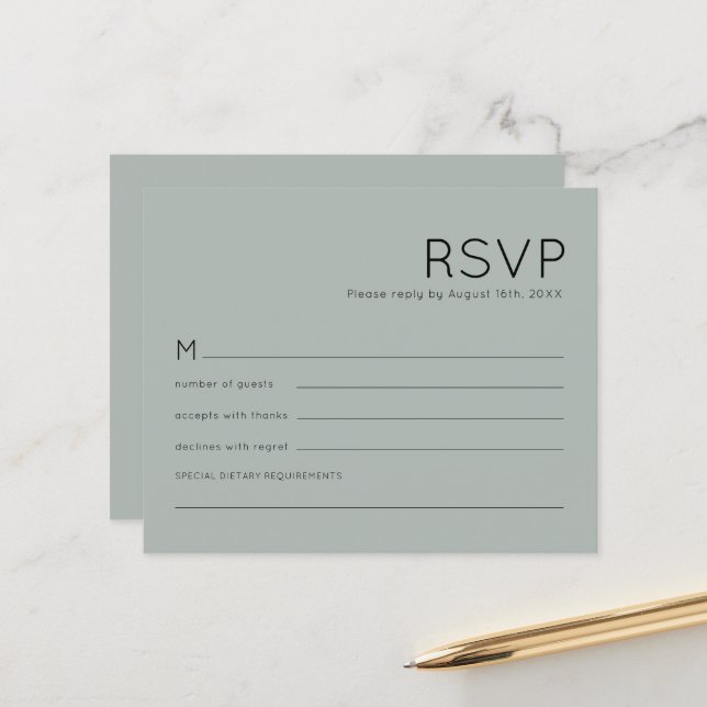 RSVP de Casamento Verde de Silvery Simples Sage (Frente/Verso In Situ)