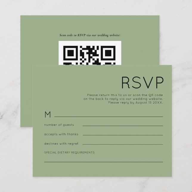 RSVP de Casamento Verde do Código QR Simples de Or (Frente/Verso)