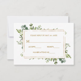 RSVP de Casamento Verde Dourado Botânico