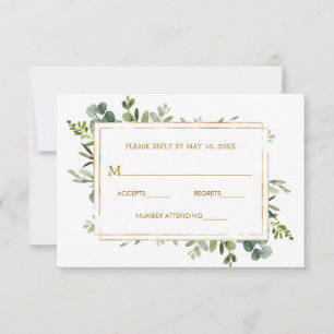 RSVP de Casamento Verde Dourado Botânico