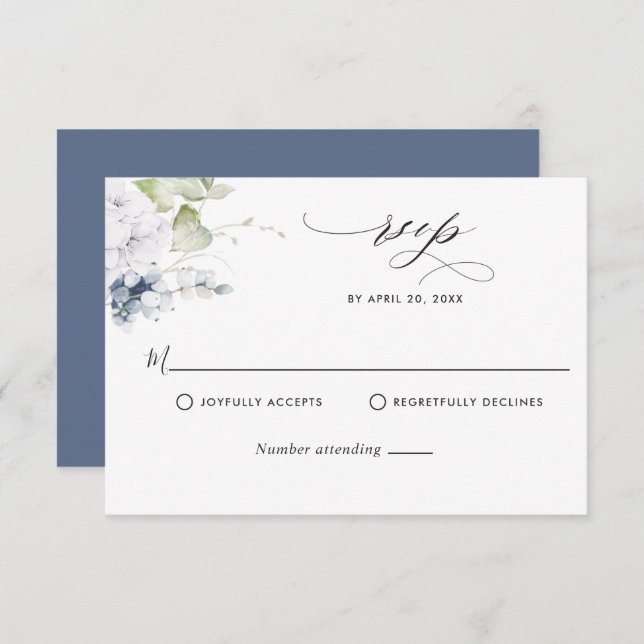 RSVP de Casamento Verde e Azul-Marinho Elegante (Frente/Verso)