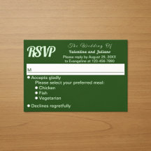 RSVP de casamento verde escuro minimalista