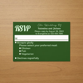 RSVP de casamento verde escuro minimalista