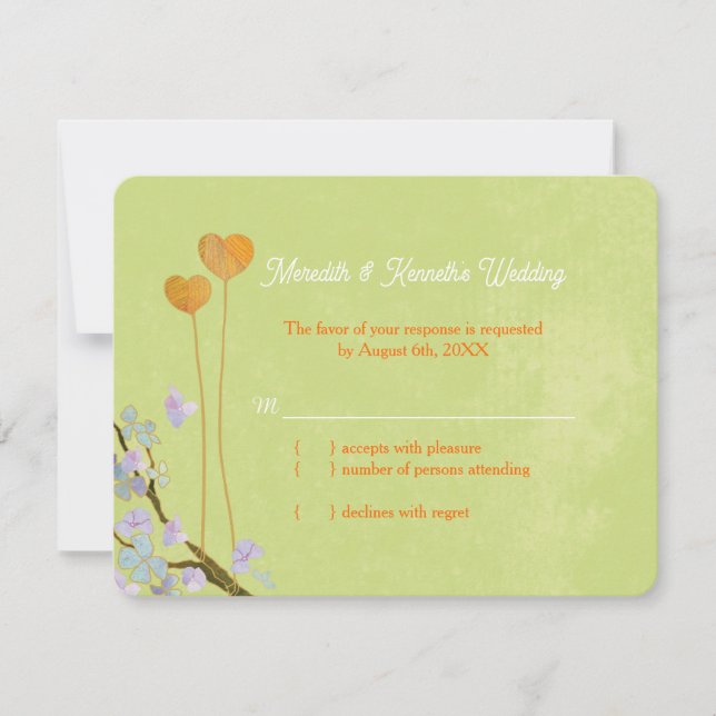 RSVP de Casamento Verde Primavera de Dois Corações (Frente)