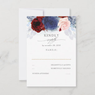 RSVP de Casamento Vermelho Azul e Borgonha