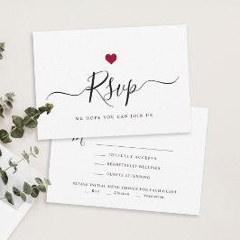 RSVP de Casamento Vermelho Chic com Script Minimal