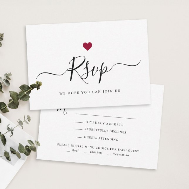 RSVP de Casamento Vermelho Chic com Script Minimal (Criador carregado)