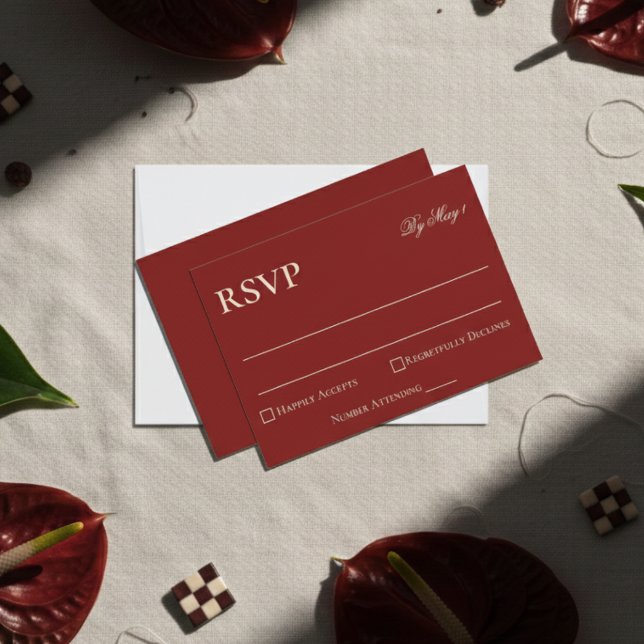 RSVP de Casamento Vermelho do Antigo Dinheiro Mini (Classic Red with Modern Luxury Font Wedding Suite, a perfect elegant touch for the event!)