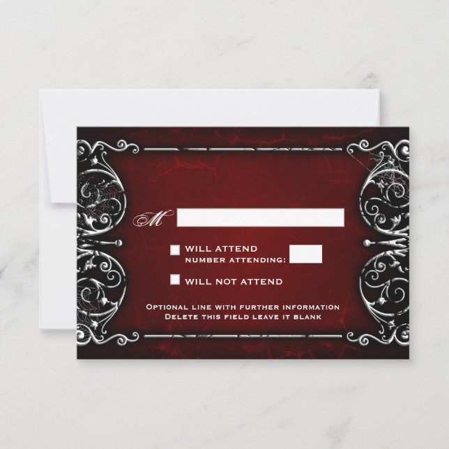 RSVP de Casamento Vermelho e Branco Vitoriano Góti (Frente)