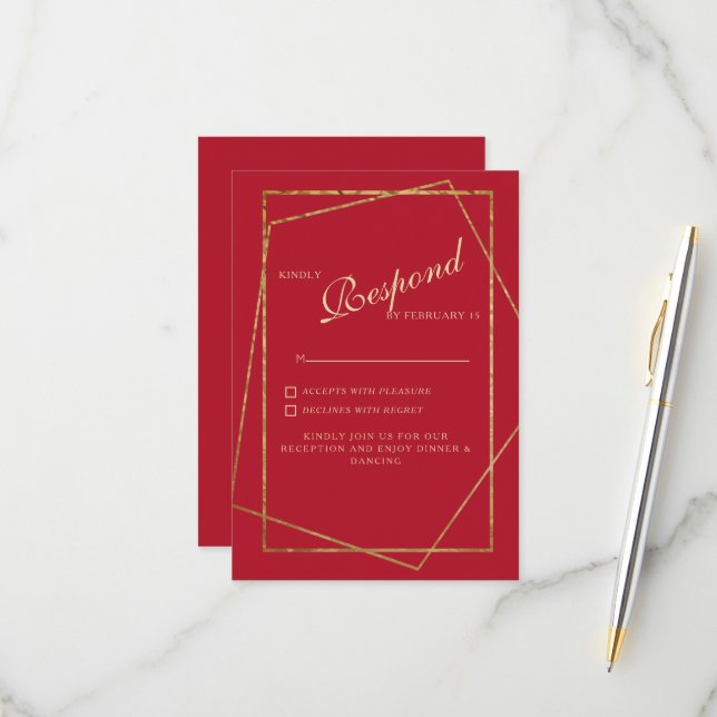 RSVP de Casamento Vermelho e Dourado (Frente/Verso In Situ)