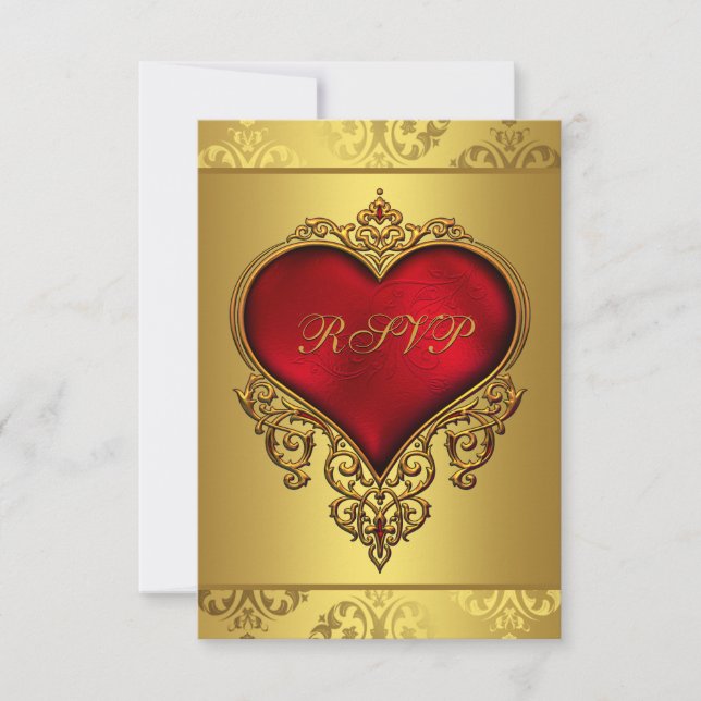 RSVP de Casamento Vermelho e Dourado Elegante (Frente)