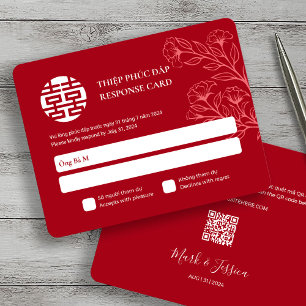 RSVP de Casamento Vermelho em Inglês Bilíngue Viet