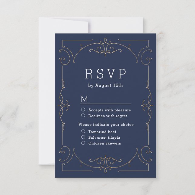 RSVP de casamento vintage clássico elegante do mar (Frente)