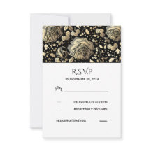 RSVP de Casamento vintage Floral Preto e Dourado