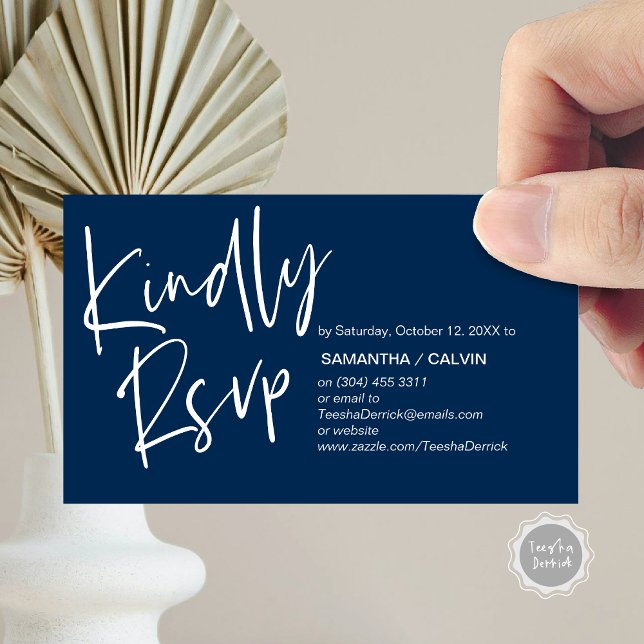 RSVP de Casamentos, Legança Casual, Convite para r (Kindly RSVP, Wedding Invitation Response Enclosed Card, in Navy Blue)