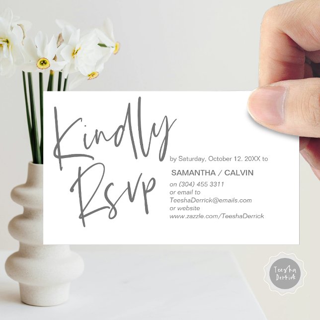 RSVP de Casamentos, Legança Casual, Convite para r (Kindly RSVP, Wedding Invitation Response Enclosed Card, in dark grey)