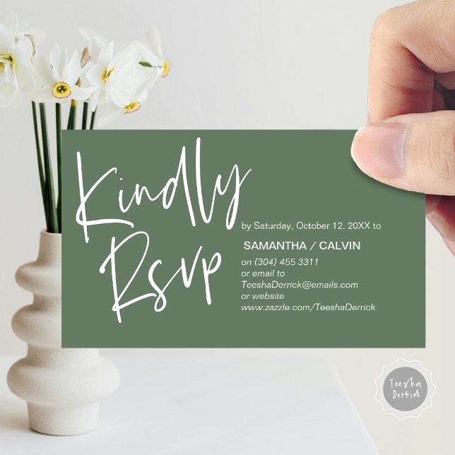 RSVP de Casamentos, Legança Casual, Convite para r (Kindly RSVP, Wedding Invitation Response Enclosed Card, in forest sage green)