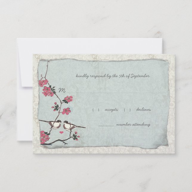 RSVP de Chapim de Flor de Cerejeira Rosa e Azul (Frente)