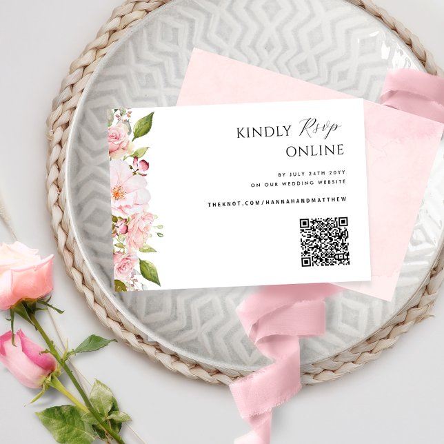 RSVP de Código QR de Casamento Dourado e Rosa, Blu (Criador carregado)