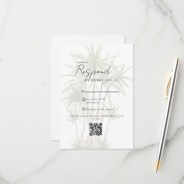 RSVP de Código QR de Casamento Moderno Tropical Br (Frente/Verso In Situ)