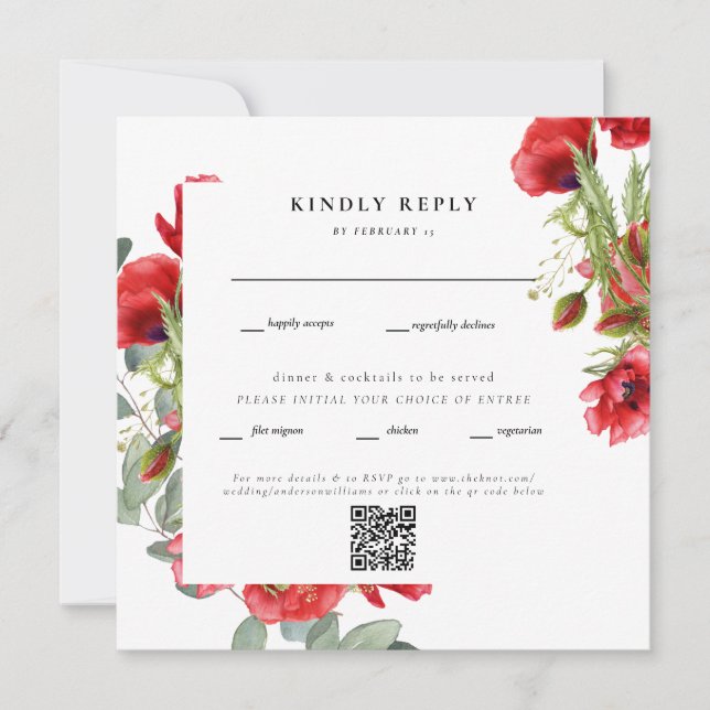 RSVP de Código QR de Casamento Quadrado Floral Ver (Frente)