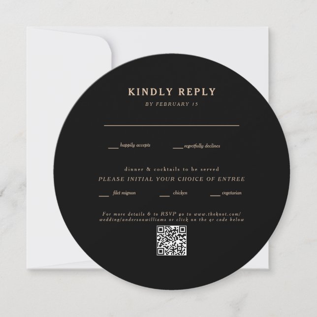 RSVP de Código QR de Casamento Redondo Redondo Neg (Frente)