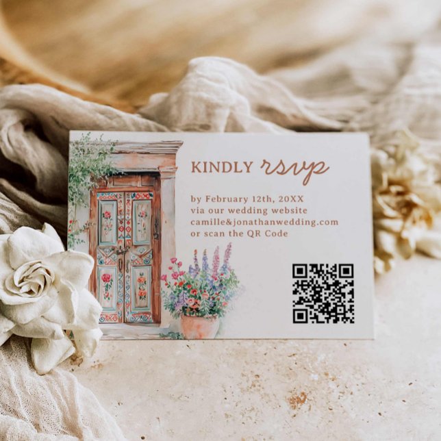 RSVP de Código QR de Casamento Russo do México (Rustic Destination Wedding RSVP with QR Code)