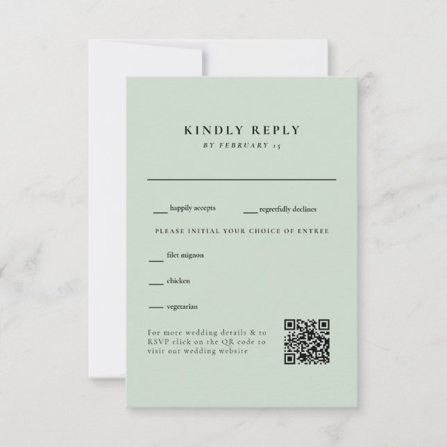 RSVP de Código QR de Casamento Simples Light Sage (Frente)
