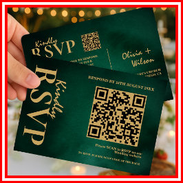 RSVP de Código QR de Casamento Verde e Dourado do