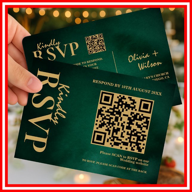 RSVP de Código QR de Casamento Verde e Dourado do  (Criador carregado)