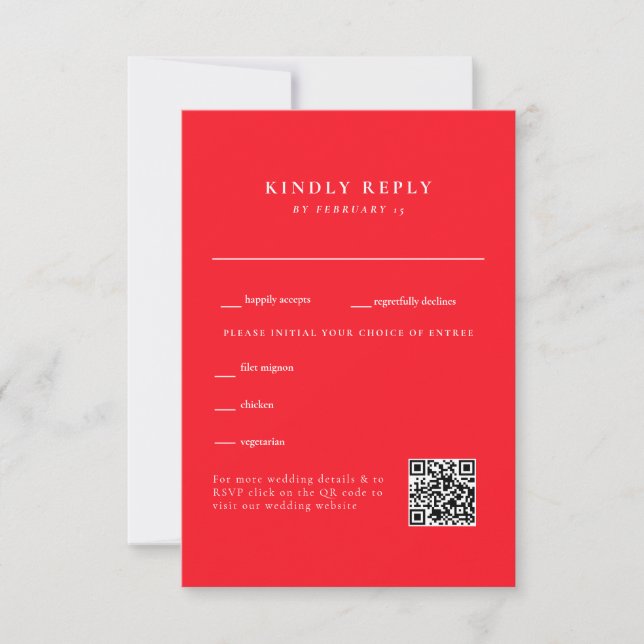 RSVP de Código QR de Casamento Vermelho Simples (Frente)