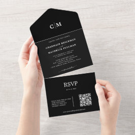 RSVP de Código QR do Monograma Preto Moderno