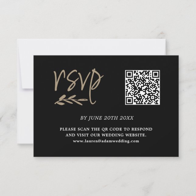 RSVP de Código QR Preto e Dourado Moderno (Frente)
