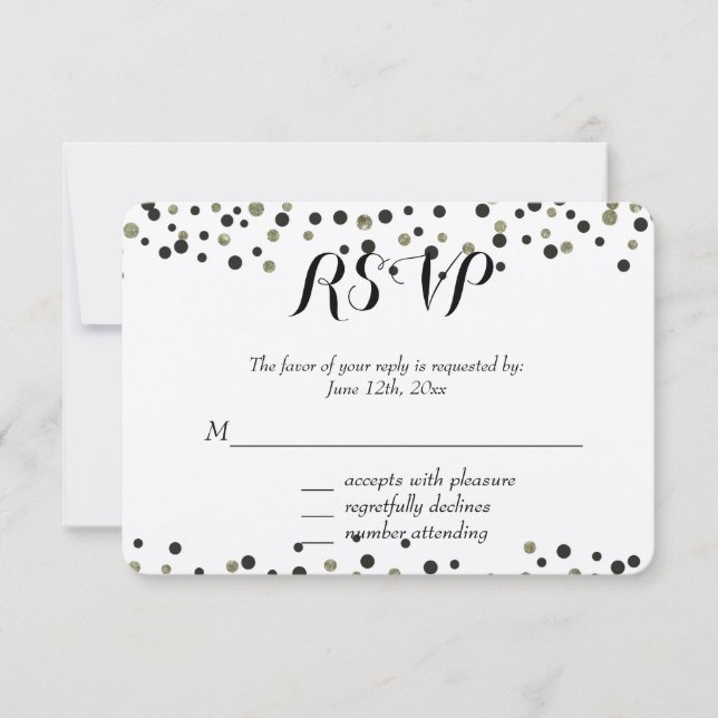 RSVP de Confetti Dourado Preto (Frente)