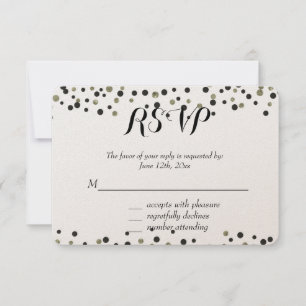 RSVP de Confetti Dourado Preto