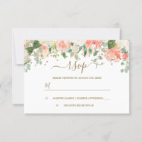 RSVP de Confetti Dourado Rosa  e Blush Floral