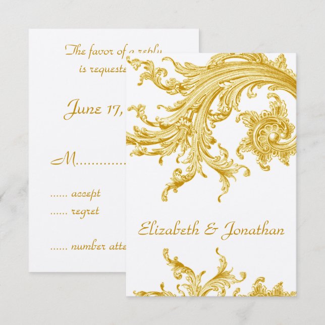 RSVP de Convite de Casamento de Varrer Dourado Ele (Frente/Verso)