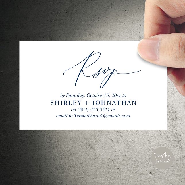 RSVP de Convite de Casamento, Lembrete Romântico M (Wedding Invitation RSVP Modern Minimalist Design Reminder Email Phone Texting in Classy Navy Blue)