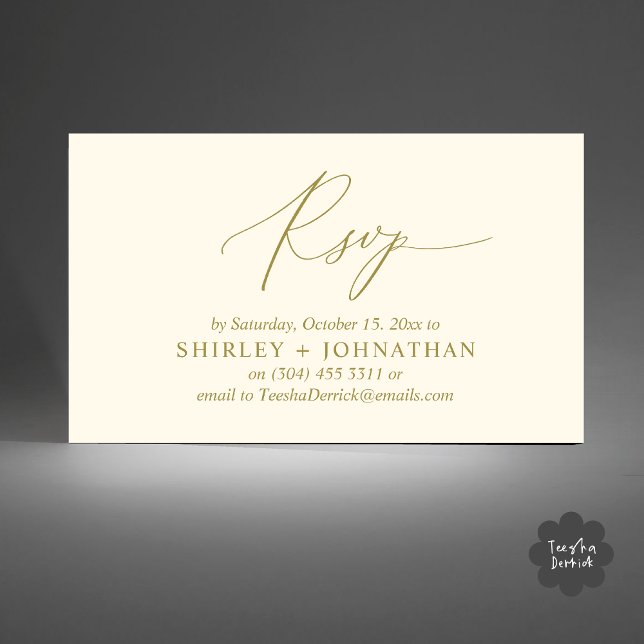 RSVP de Convite de Casamento, Lembrete Romântico M (Wedding Invitation RSVP Modern Minimalist Design Reminder Email Phone Texting in Yellow Gold)