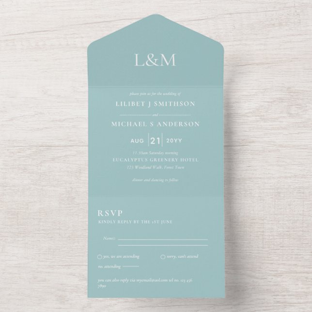 RSVP de Convite de casamento Somente Texto Azul Eg (Interno)