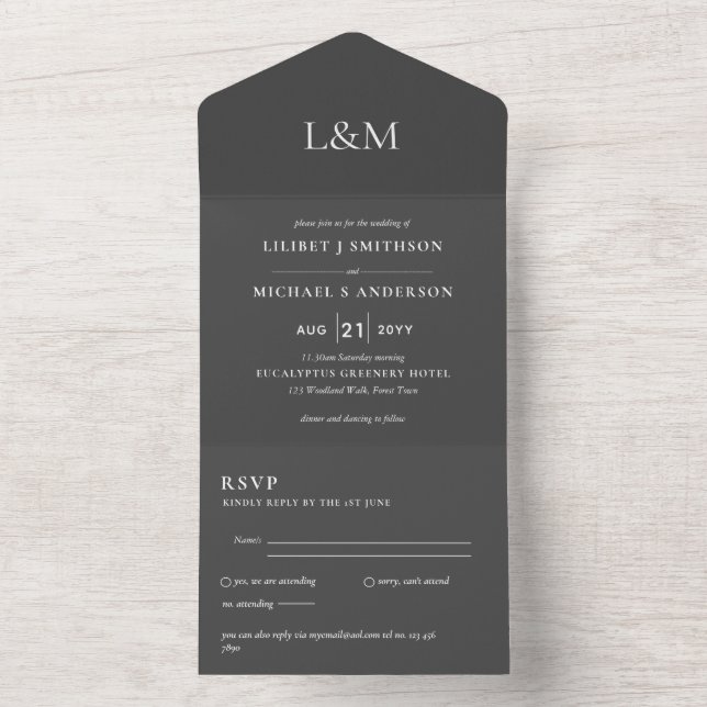 RSVP de Convite de casamento Somente Texto de Cinz (Inside)