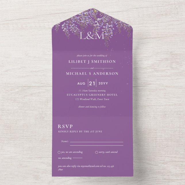 RSVP de Convite de casamento Violeta Floral 3in1 W (Interno)