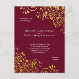 RSVP de Convite Dourado de Casamento Chic Burgundy