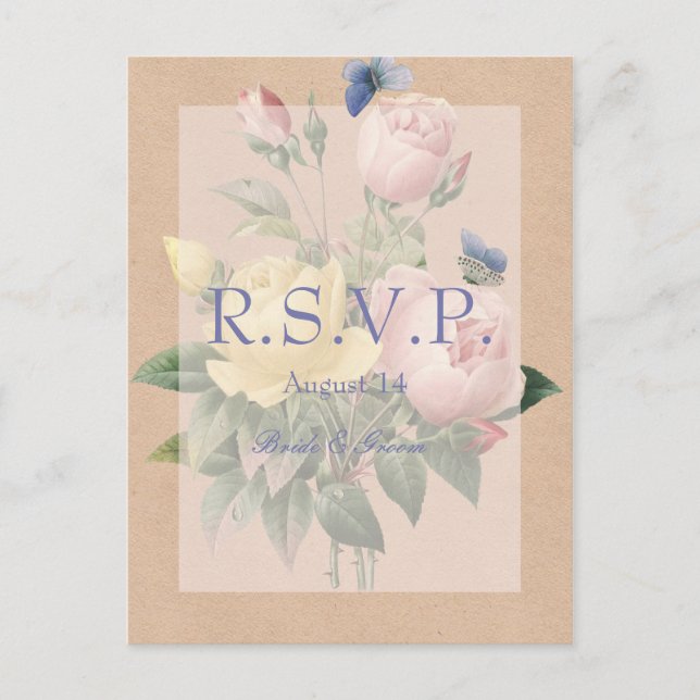 RSVP de Convite para Casamento de Rosa de Inglês (Frente)