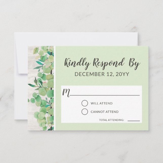 RSVP de Convite para Casamento Rustic Wood & Eucal (Frente)