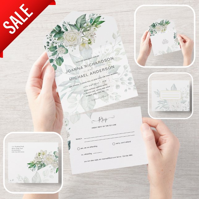 RSVP de Convites de casamento de Rosas Brancas Inc (Criador carregado)